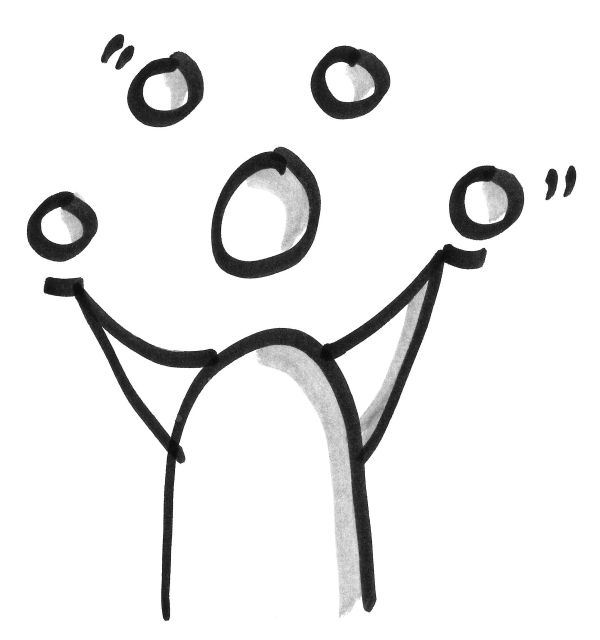 Strichzeichnung jonglierende Person