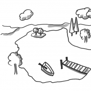 Strichzeichnung Badesee