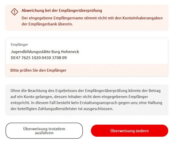 Fehlermeldung im Onlinebanking