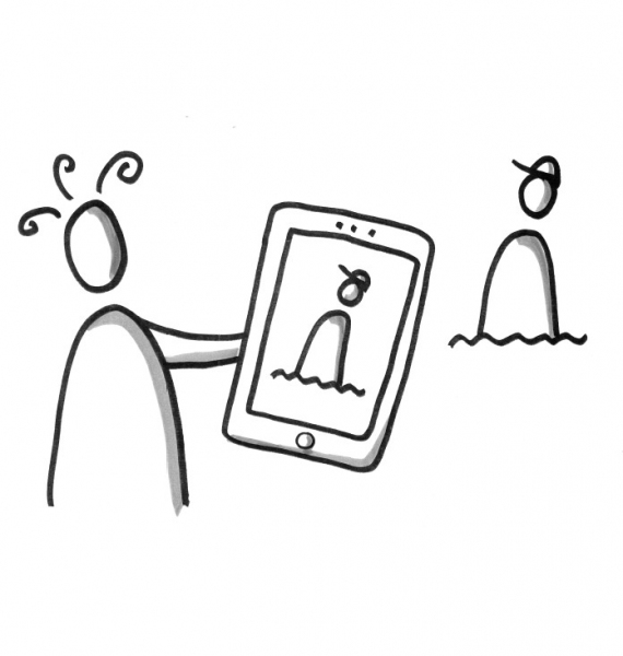 Strichzeichnung Menschen mit Tablet