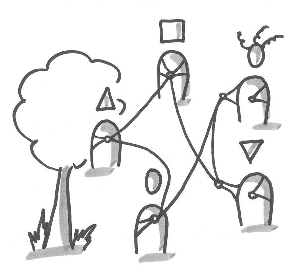 Strichzeichnung Menschengruppe